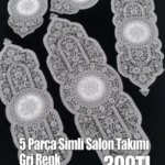 5 parça gri simli salon takımı