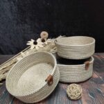 3lü Çok Amaçlı Bej Sepet, Ekmek Sepeti, Mutfak Sepeti Bej Renk Sepet