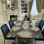 Supla Runner Seti Sunumluk Kordone Nakışlı Modern Amerikan Servis Takımı 6 Kişilik Set - Kahve