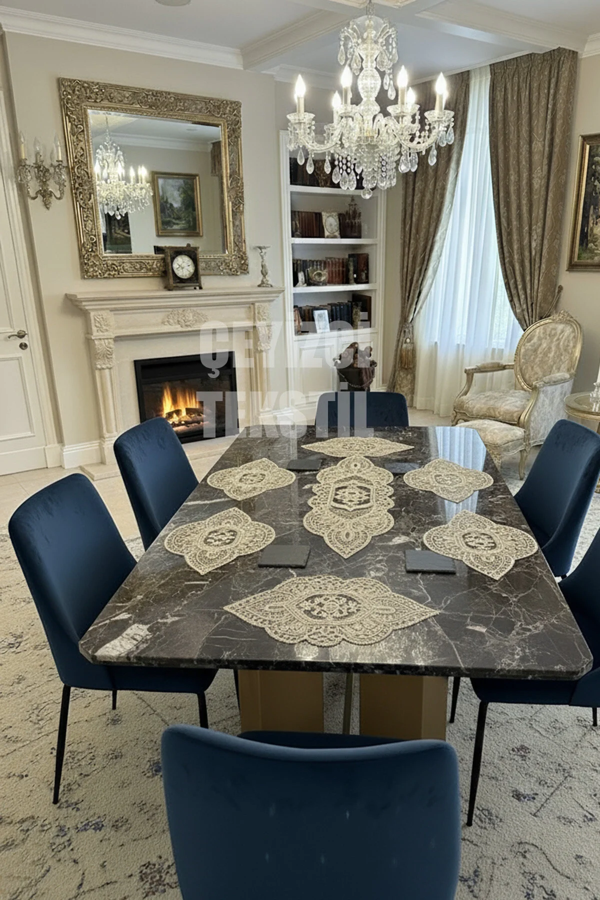 14051 Supla Runner Seti Sunumluk Kordone Nakışlı Modern Amerikan Servis Takımı 6 Kişilik Set - Kahve - Görsel 1