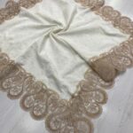 Kadife Bohça , Fransız Dantelli Krem Kadife Bohça, Kadife Fiskos Dantelli