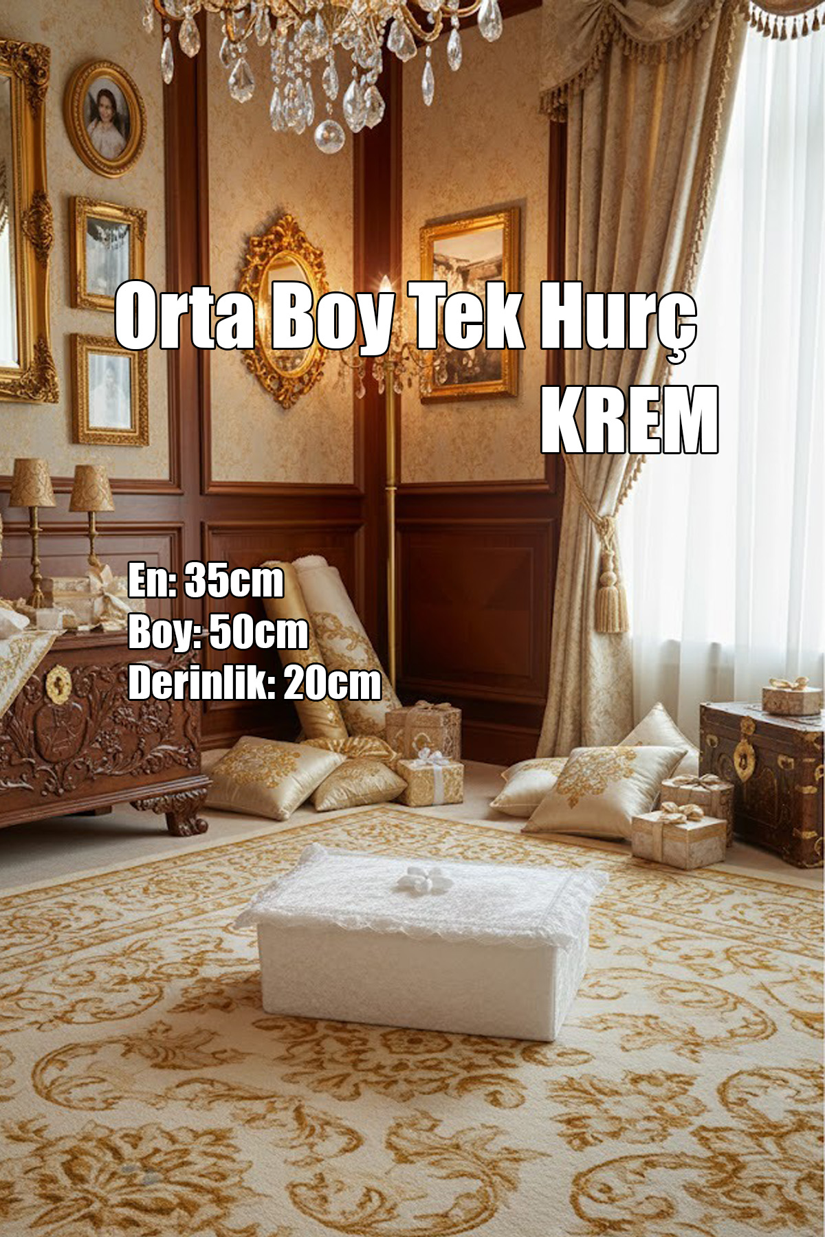 ortahurc Çeyizlik Orta Tek Hurç Çiçekli, Kadife Tek Hurç Çeyizlik Dantelli Hurç, Orta Boy Hurç - Görsel 1