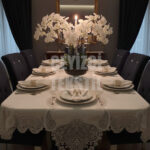 Salkım Masa Örtüsü 12 Kişilik Linen Kumas Krem Sofra Takımı