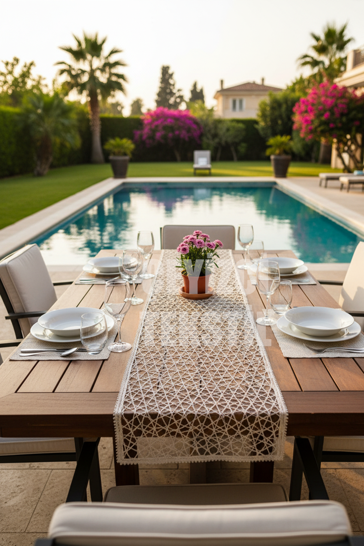 karekrem Fransız Dantel Detaylı Tek Runner, Masa Üzerine Runner, Masa Örtüsü Runneri - Görsel 1