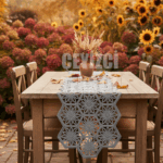 Fransız Dantel Detaylı Tek Runner, Masa Üzerine Runner, Masa Örtüsü Runneri - Gri