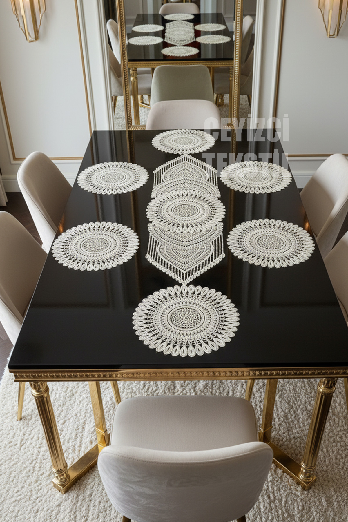 1770 Amerikan Servis, 1 Runner 6 Supla Yemek Servis Takımı, Masa Örtüsü Seti, Servis Sunum Seti - Görsel 1