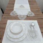 13 Parça Amerikan Servis Takımı Krem Dantel 12 Supla 1 Runner