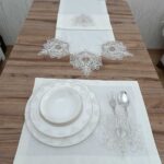 13 Parça Amerikan Servis Takımı Krem Dantel 12 Supla 1 Runner