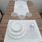 13 Parça Amerikan Servis Takımı Krem Dantel 12 Supla 1 Runner