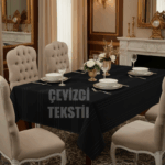 Çizgili Tek Masa Örtüsü Siyah
