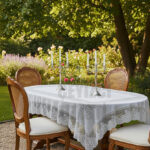 Desenli Dertsiz Leke Tutmaz Dantelli Masa Örtüsü, Çini Desen Masa Örtüsü - Gri