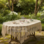 Desenli Dertsiz Leke Tutmaz Dantelli Masa Örtüsü, Çini Desen Masa Örtüsü - Kahve