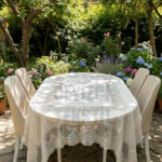 Desenli Dertsiz Leke Tutmaz Dantelli Masa Örtüsü, Çini Desen Masa Örtüsü - Ekru