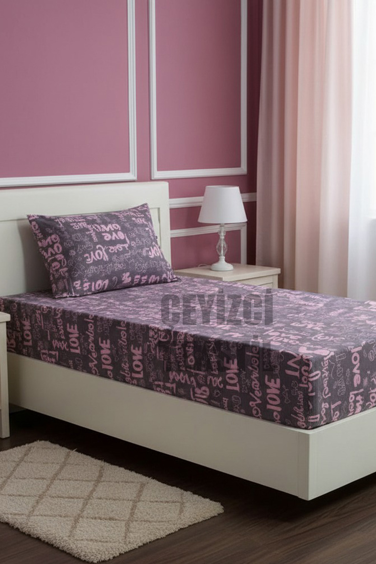 teklove Tek Kişilik Love Çarşaf Takımı - 1 ADET YASTIK KILIFLI - Görsel 1