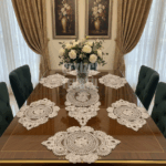 Amerikan Servis, 1 Runner 6 Supla Yemek Servis Takımı, Masa Örtüsü Seti, Servis Sunum Seti - Ekru