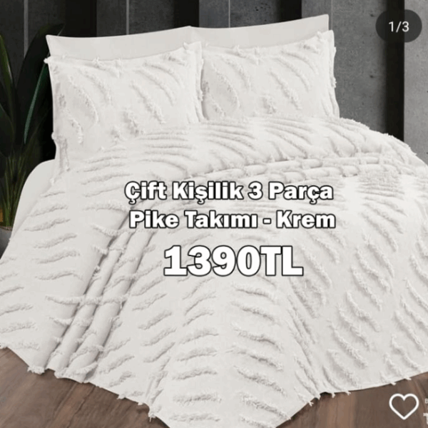 Çift Kişilik Krem 3 Parça Yatak Örtüsü