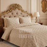 Çift Kişilik Kahve 3 Parça Yatak Örtüsü model 2