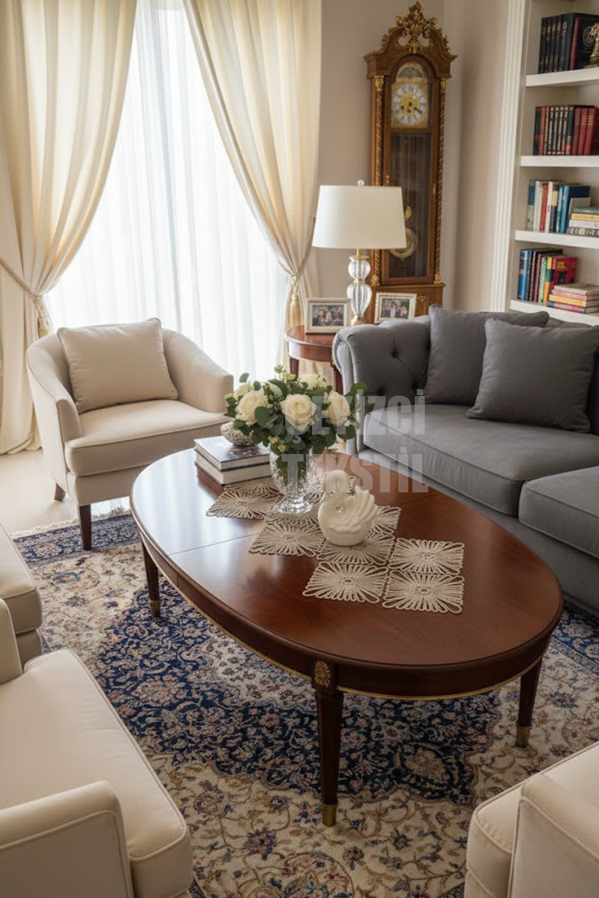 ffff Fransız Dantel Detaylı Tek Runner, Masa Üzerine Runner, Masa Örtüsü Runneri - Görsel 1