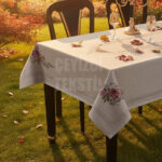 Masa Örtüsü, Dijital Baskılı Kanaviçe Tek Masa Örtüsü, Desenli Leke Tutmaz 160x220cm Masa Örtüsü