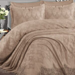 Çift Kişilik Yatak Örtüsü Ve Pike Takımı 6 Parça Nilüfer – Kahve