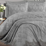 Çift Kişilik Yatak Örtüsü Ve Pike Takımı 6 Parça Nilüfer – Gri