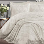 Çift Kişilik Yatak Örtüsü Ve Pike Takımı 6 Parça Nilüfer- Krem