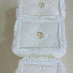 Çeyizlik Gül Figürlü Çiçek Işlemeli Krem 3lü Bohça, Nişan Gelin Damat Hurcu 3lü