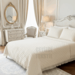 Çift Kişilik Dantelli Yatak Örtüsü Krem