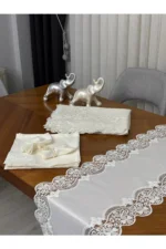 Masa Örtüsü Yemek Takımı 12 Kişilik 26 Parça Fransız Dantelli – Ekru1 - Görsel 3