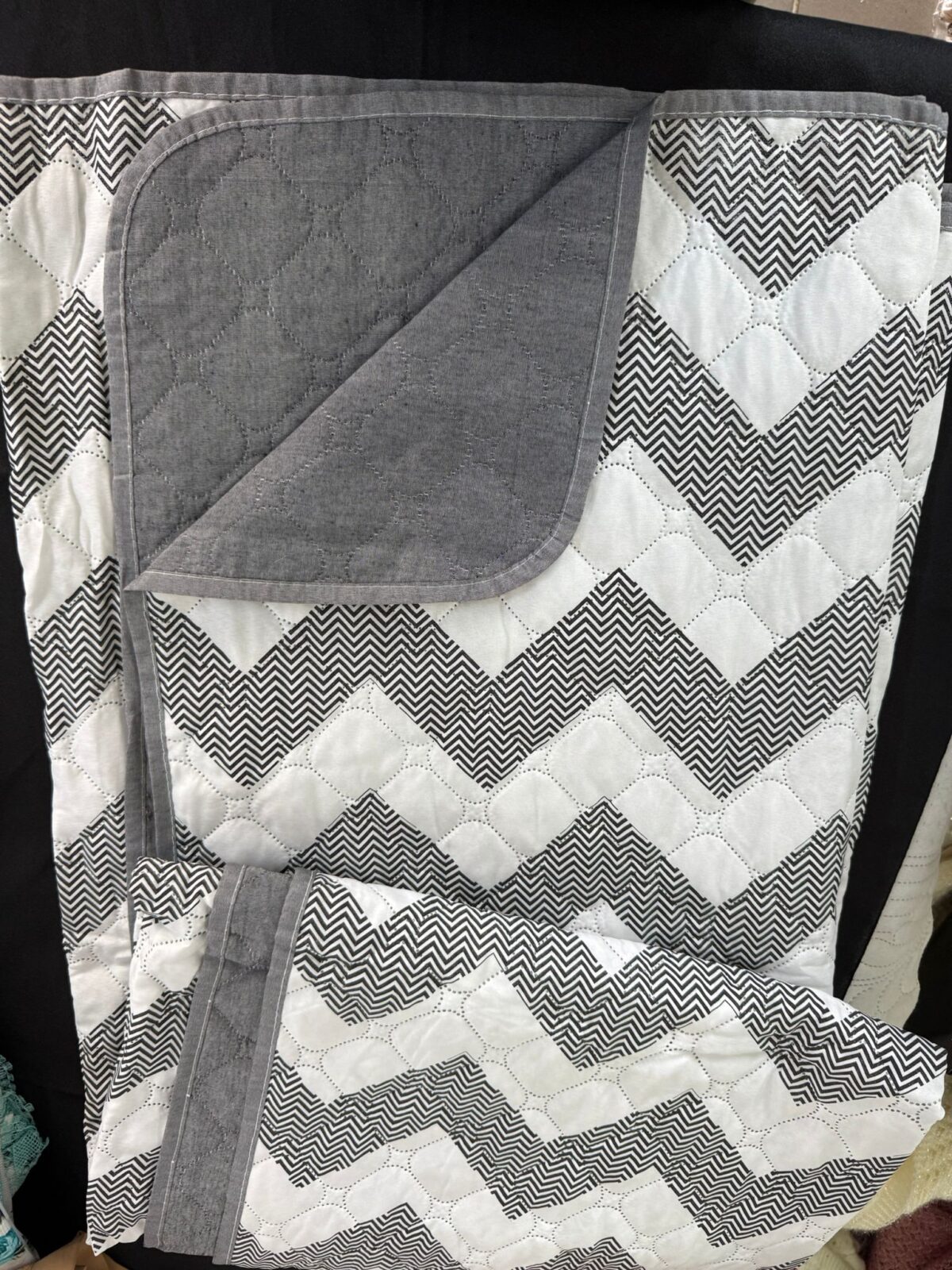 Çift Kişilik Yazlık Gri Zigzag Pike Tek - Görsel 1