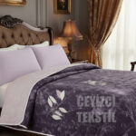 Çift Kişilik Yazlık Çift Taraflı Tek Pike Mor Beyaz Çiçek