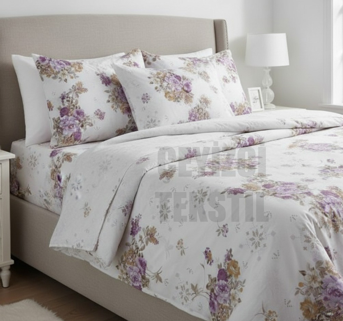 nevresim Çift Kişilik Nevresim Takımı Mor Çiçek - Görsel 1
