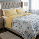 Çift Kişilik Yazlık Tek Pike Çift Taraflı Sarı Kelebekli