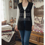 Özel Tasarım İstiridye Yelek, Çeyizlik Yelek, Siyah