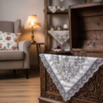 Fransız Güpürlü Işlemeli, Çeyizlik Saten Lüks Bohça, Nişan Bohçası - Krem Saten Gümüş Dantel