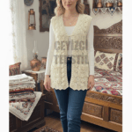 Özel Tasarım İstiridye Yelek, Çeyizlik Yelek, Krem