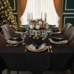 Çizgili 12 Kişilik 26 Parça Masa Örtüsü Siyah