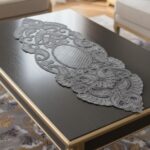 Fransız Dantelli Tek Runner, Sehpa Örtüsü, Masa Üstü Runner, Çeyizlik Runner Gri Renk