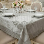 Kadife Tek Masa Örtüsü 160x220cm | Dantelli Yemek Masası Örtüsü 160x220cm Tek Masa