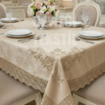Kadife Tek Masa Örtüsü 160x220cm | Dantelli Yemek Masası Örtüsü 160x220cm Tek Masa
