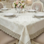 Kadife Tek Masa Örtüsü 160x220cm | Dantelli Yemek Masası Örtüsü 160x220cm Tek Masa