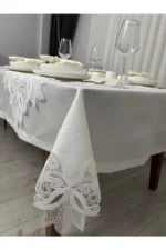 Masa Örtüsü Yemek Takımı 12 Kişilik 26 Parça Fransız Dantelli – Ekru - Görsel 3