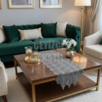 Fransız Dantel Detaylı Tek Runner Gri, Masa Üzerine Runner, Masa Örtüsü Runneri