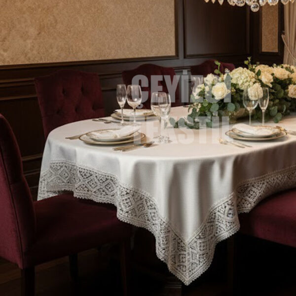 Tek Masa Örtüsü Pitikare 160x220cm | Dantelli Yemek Masası Örtüsü 160x220cm Tek Masa