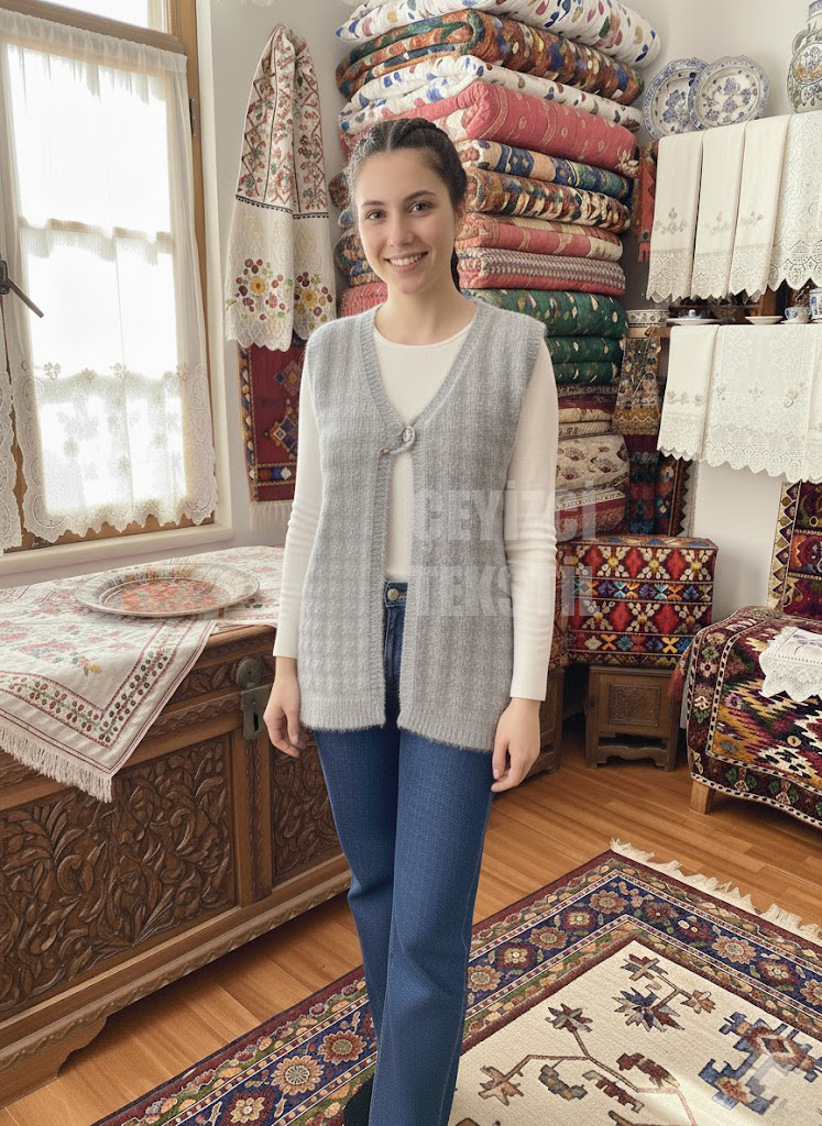 griyelek1 Kadın Yeleği, Çeyizlik Örgü Yelek, Hediyelik Nişan Yeleği, Nişan & Çeyiz Yelekleri - Görsel 1