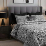Çift Kişilik Leopar Yatak Örtüsü Siyah - Beyaz