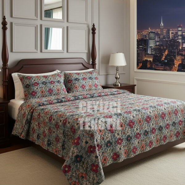 Ultrasonik Kapitoneli 5D Baskılı Çift Kişilik Pike Takımı