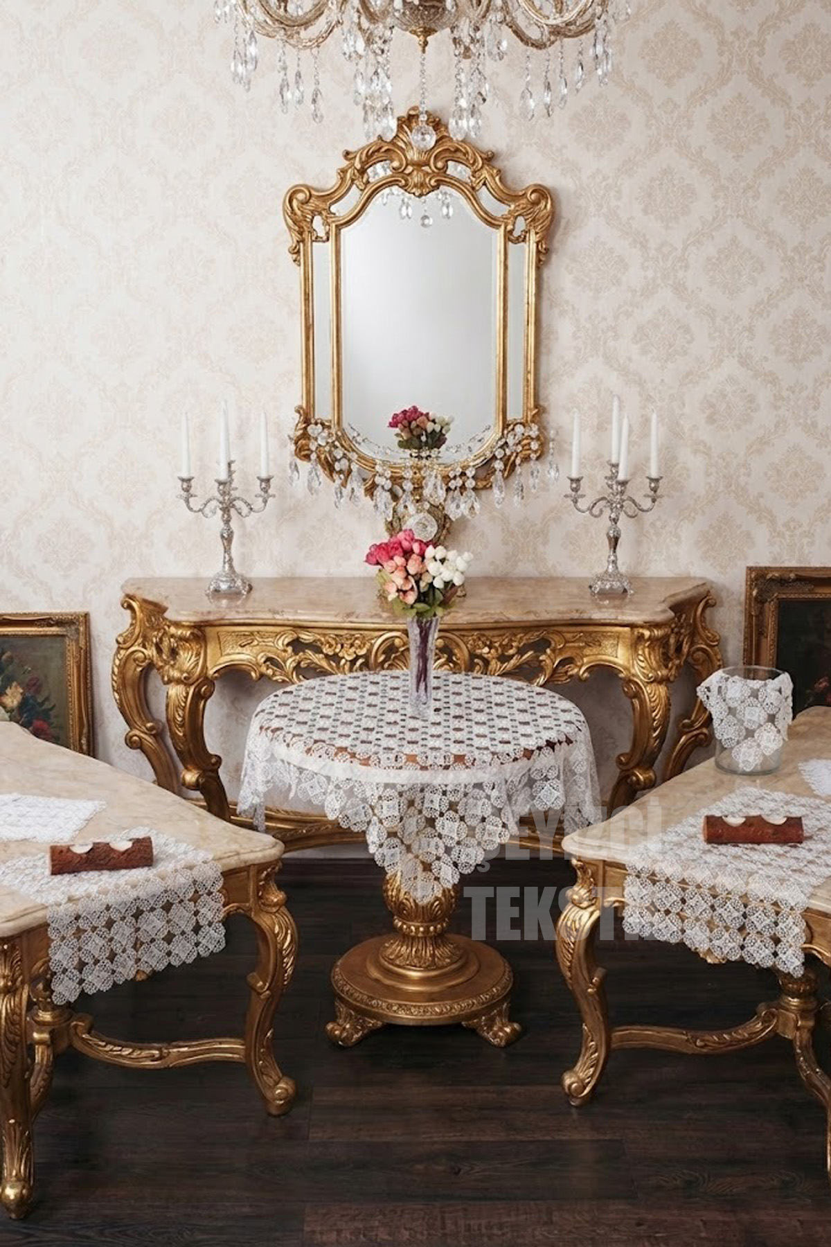 1557 17 Parça İğne Oyası Vitrin Takımı - Görsel 1