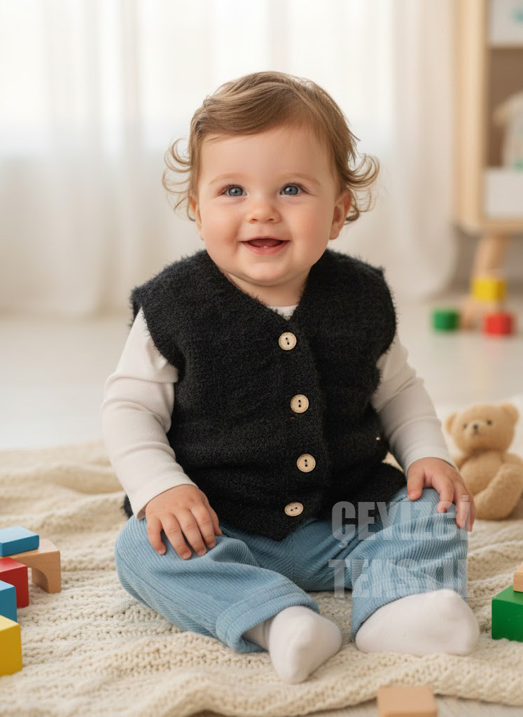 bebekyelegisiyah.jpg Bebek Yeleği, Yumoş Bebek Yeleği Simsiz Yumuşacık Bebek Yeleği - Görsel 1