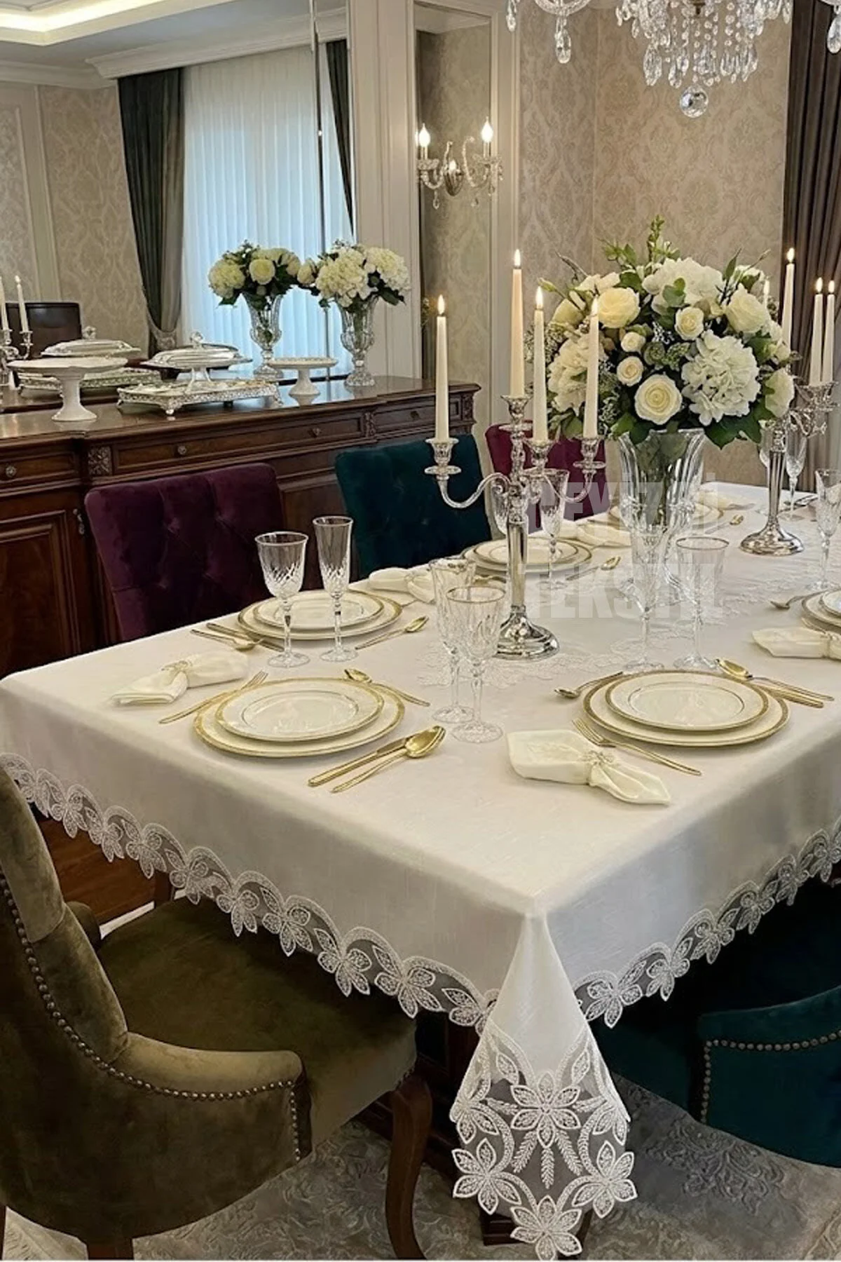 2146 12 Kişilik Masa Örtüsü Takımı, Masa Seti 12 Kişilik 26 Parça 160x220cm - Görsel 1